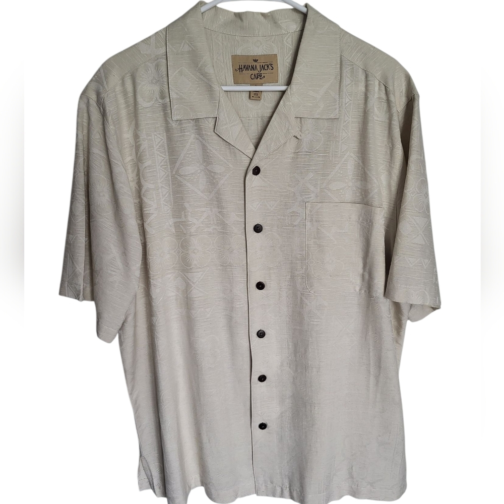 Men's Havana Jacks Cafe Cream Casual Silk Button Down Shirt Size Large